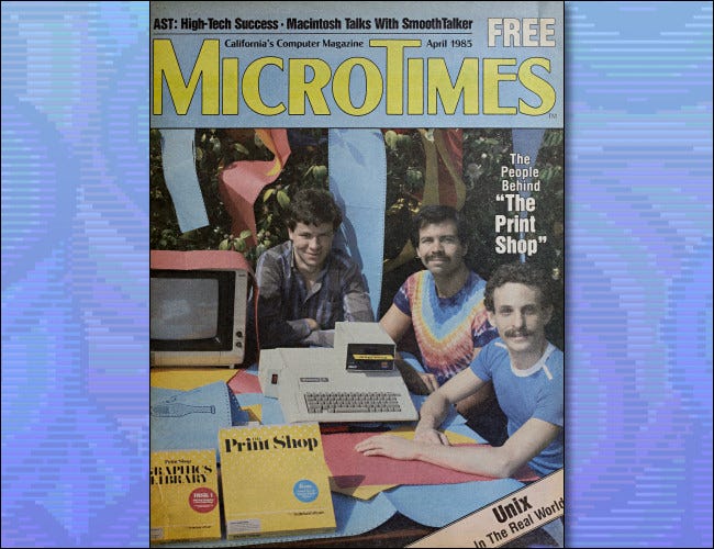 The Creators of The Print Shop na capa da MicroTimes em abril de 1985.