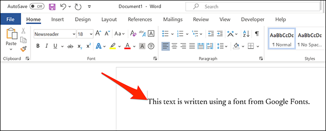 Digite com uma fonte do Google no Microsoft Word.