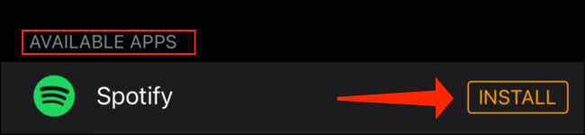 Toque no botão "Instalar" ao lado de "Spotify" na seção "Aplicativos disponíveis" do aplicativo Watch em seu iPhone.