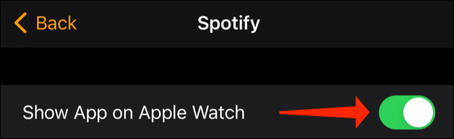 Para certificar-se de que o Spotify também está no seu Apple Watch, certifique-se de que a opção "Mostrar aplicativo no Apple Watch" esteja habilitada.