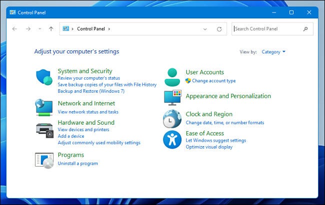 Painel de controle no Windows 11.