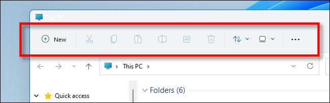 A nova barra de ferramentas no Windows 11 File Explorer