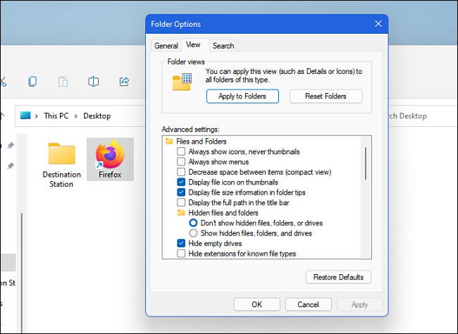 Opções do Explorador de Arquivos do Windows 11
