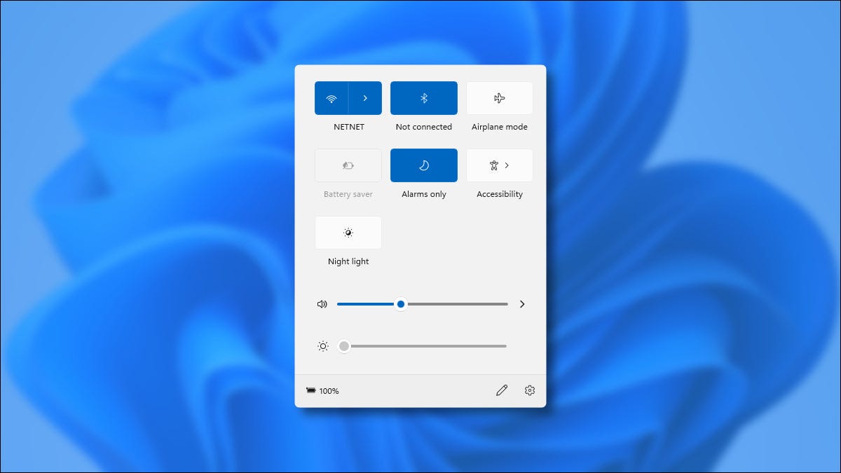 Menu de configurações rápidas do Windows 11