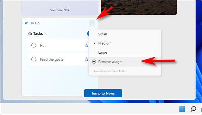 Para remover um widget no Windows 11, clique no menu de três pontos e selecione "Remover widget".