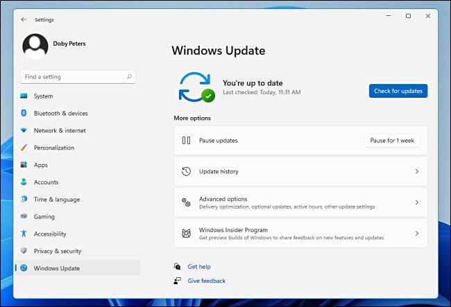 Windows Update nas configurações do Windows 11.