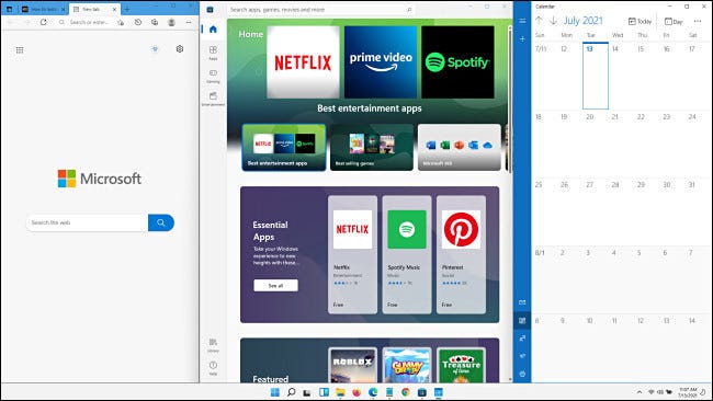 O layout do Windows 11 Snap do letreiro