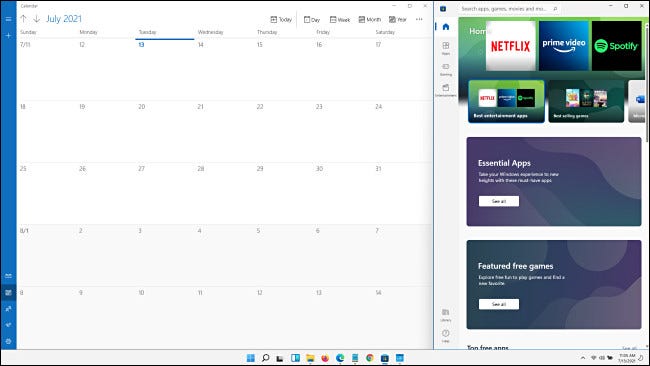 Os dois terços e um terço do layout Windows 11 Snap