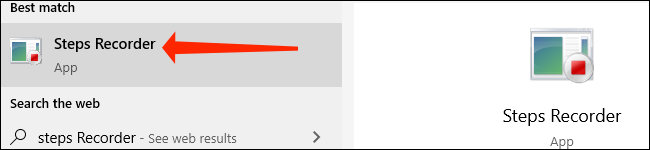 Clique em "Gravador de etapas" para iniciar o aplicativo no Windows 10.