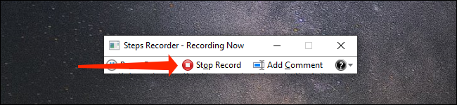 Pressione “Stop Record” no aplicativo Steps Recorder no Windows 10.