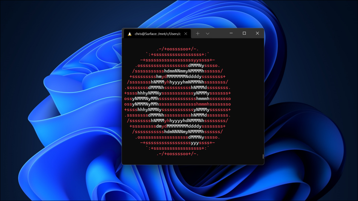 Um terminal Linux mostrando o logotipo do Ubuntu no Terminal do Windows no Windows 10.