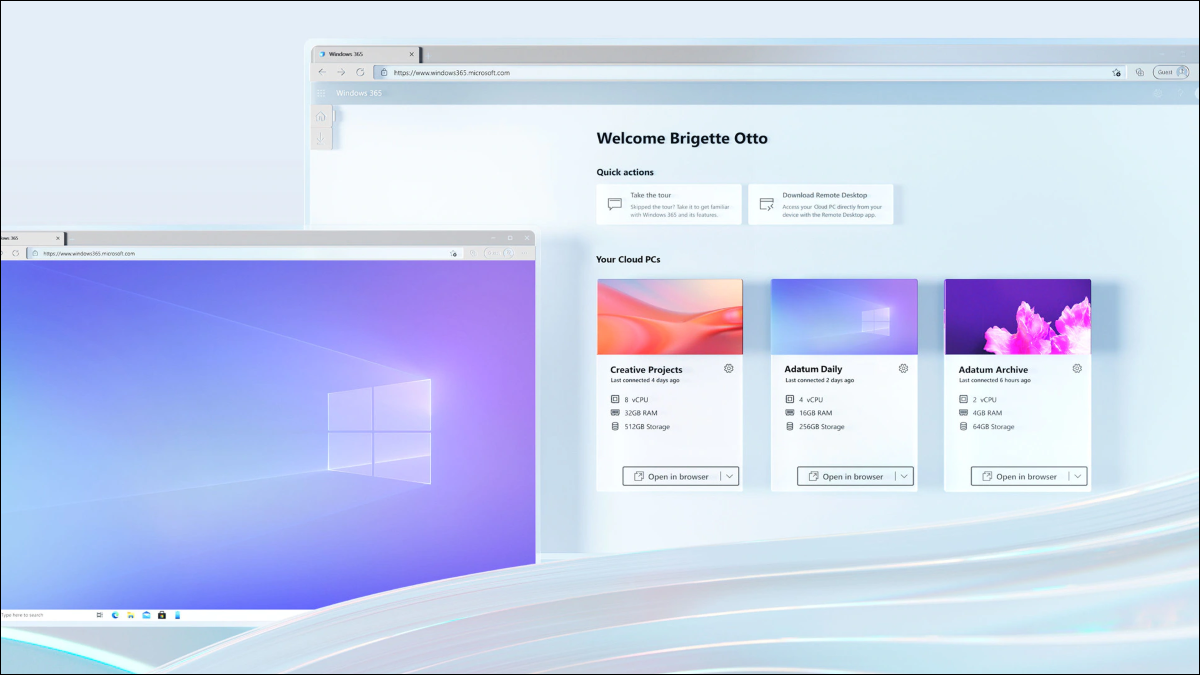 Uma área de trabalho do Windows 365 exibida no navegador Microsoft Edge.