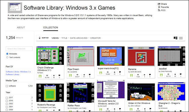 Procurando jogos do Windows 3.1 no Internet Archive.