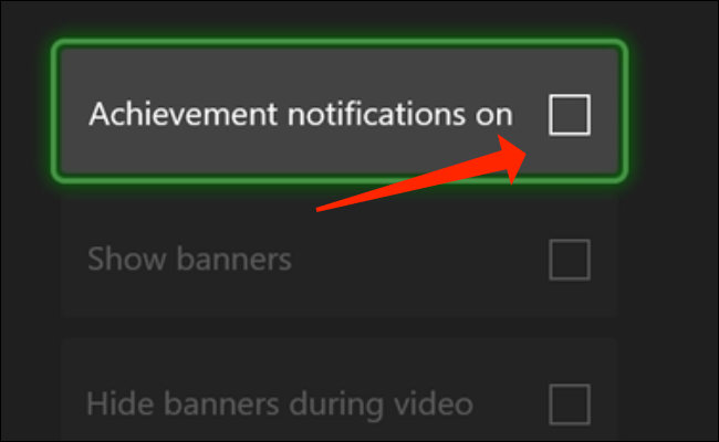 Para ocultar todas as notificações de conquistas de jogos em seu Xbox Series X | S, desmarque a opção "Notificações de conquistas ativadas".