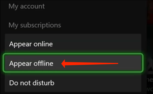 Na lista suspensa de status online no Xbox Series X | S, selecione "Aparecer offline".