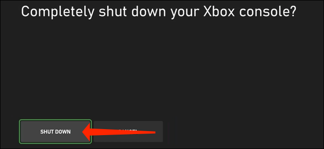 Você verá um prompt de confirmação perguntando se deseja desligar completamente o Xbox.  Se você quiser desligá-lo, selecione “Desligar”.