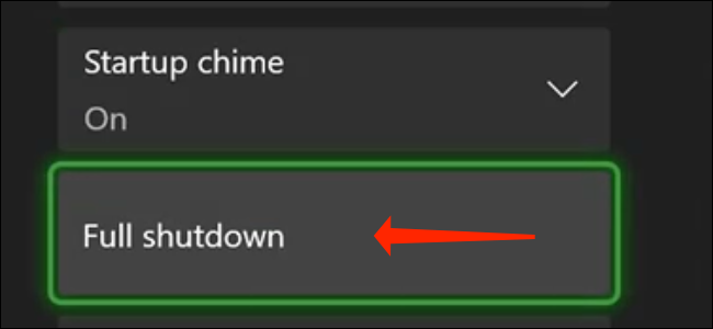 Para desligar o Xbox Series X | S, escolha "Full Shutdown" na página de configurações do Power Mode & Startup.