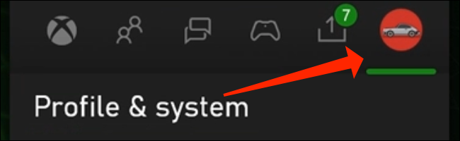 Guia "Perfil e Sistema" na barra lateral do Xbox Series X.