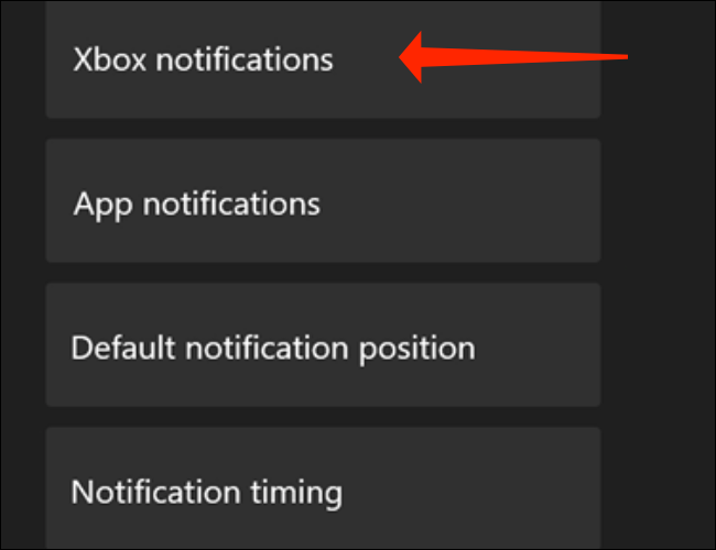 Na página de configurações de notificação do Xbox, selecione "Notificações do Xbox".