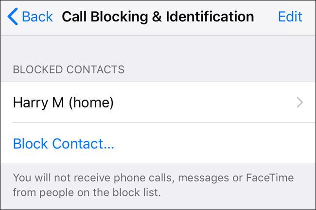 Lista de contatos bloqueados no iPhone.