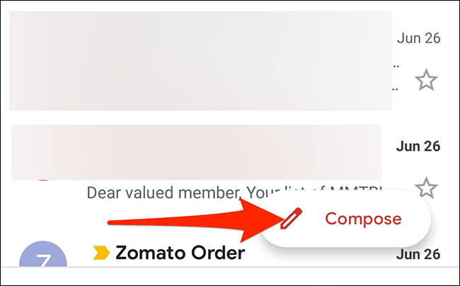 Toque em "Escrever" no aplicativo Gmail.