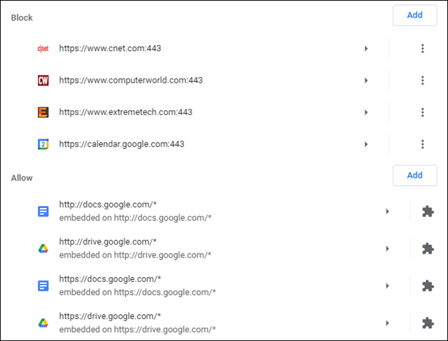 sites bloqueados e permitidos