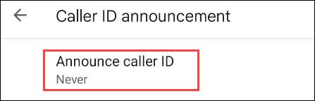 Toque em "Anunciar o ID do chamador".