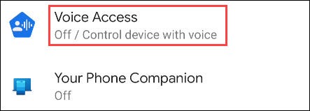 Encontre "Acesso por voz" nas configurações de acessibilidade.