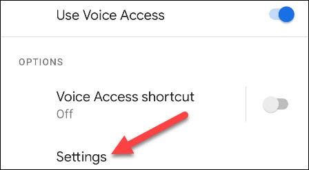 Vá para as "Configurações" do Voice Access.