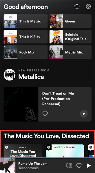 Aplicativo móvel Spotify.