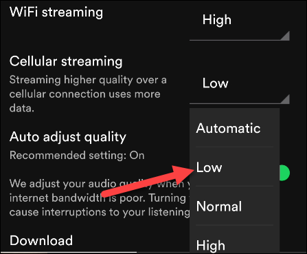 Selecione uma qualidade de streaming.