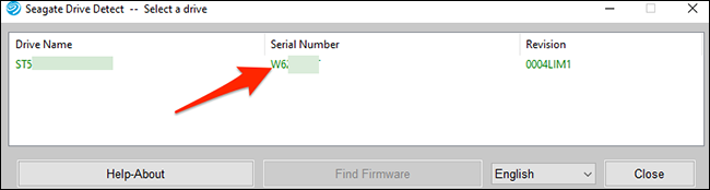 Uma janela Drive Detect mostrando os números de série do disco rígido.