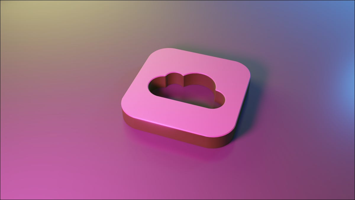 Logotipo 3D da Apple iCloud na superfície azul e violeta