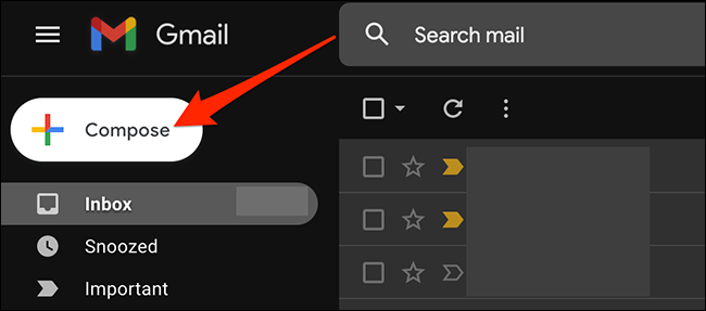 Selecione “Escrever” no site do Gmail.