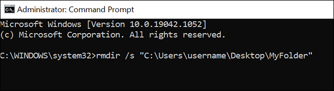 Use o comando "rmdir / s" para excluir uma pasta e todas as suas subpastas e arquivos do prompt de comando.