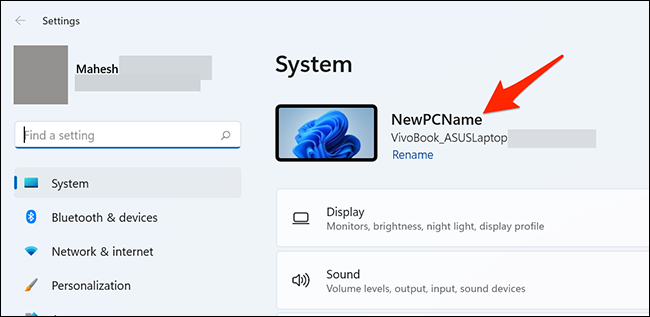 Nome do PC no aplicativo Configurações do Windows 11.