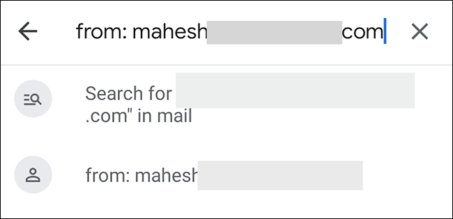 Digite o endereço de e-mail do remetente e pressione Enter no aplicativo Gmail.