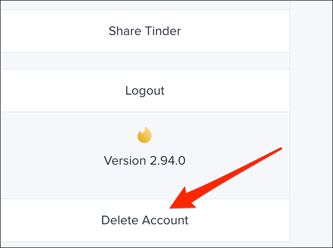 Clique em "Excluir conta" na seção "Meu perfil" no site do Tinder.