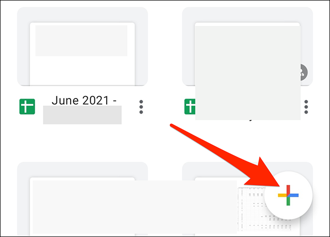 Toque em "+" para criar uma nova planilha no aplicativo Planilhas Google.