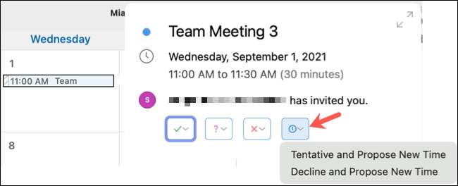 Clique em Propor um novo horário no calendário do Outlook