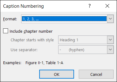 Escolha um formato de numeração de legenda