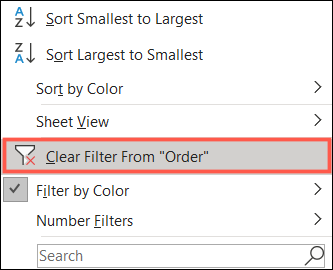 Escolha Limpar filtro de
