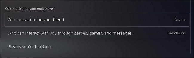 Configurações de privacidade do PS5 "Comunicação e Multijogador"