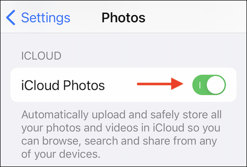 Toque no botão de alternar ao lado de "Fotos do iCloud" para desativar o recurso. 