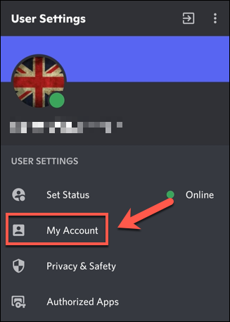 Toque em "Minha conta" para abrir as configurações da sua conta Discord.