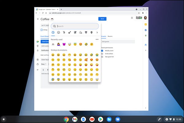 Selecionador de emoji do Chromebook
