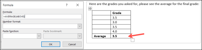 Fórmula média e resultado no Outlook