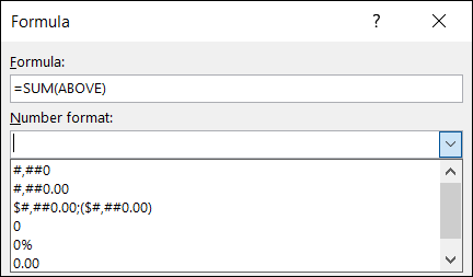 Selecione um formato de número