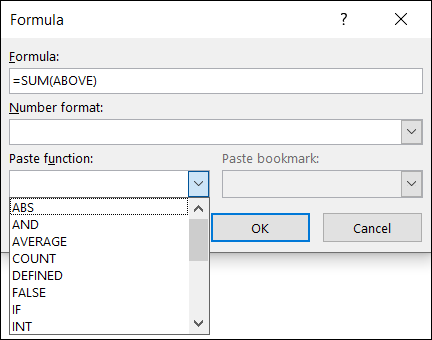 Selecione uma função para colar