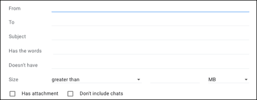 Critérios de filtro do Gmail